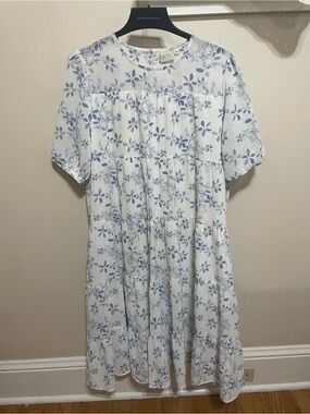 Love Olive Tiered Whimsy Fairy Keyhole Floral Boho Blue White XL Pockets